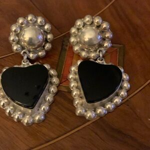 Taxco onyx SS earrings,clips.